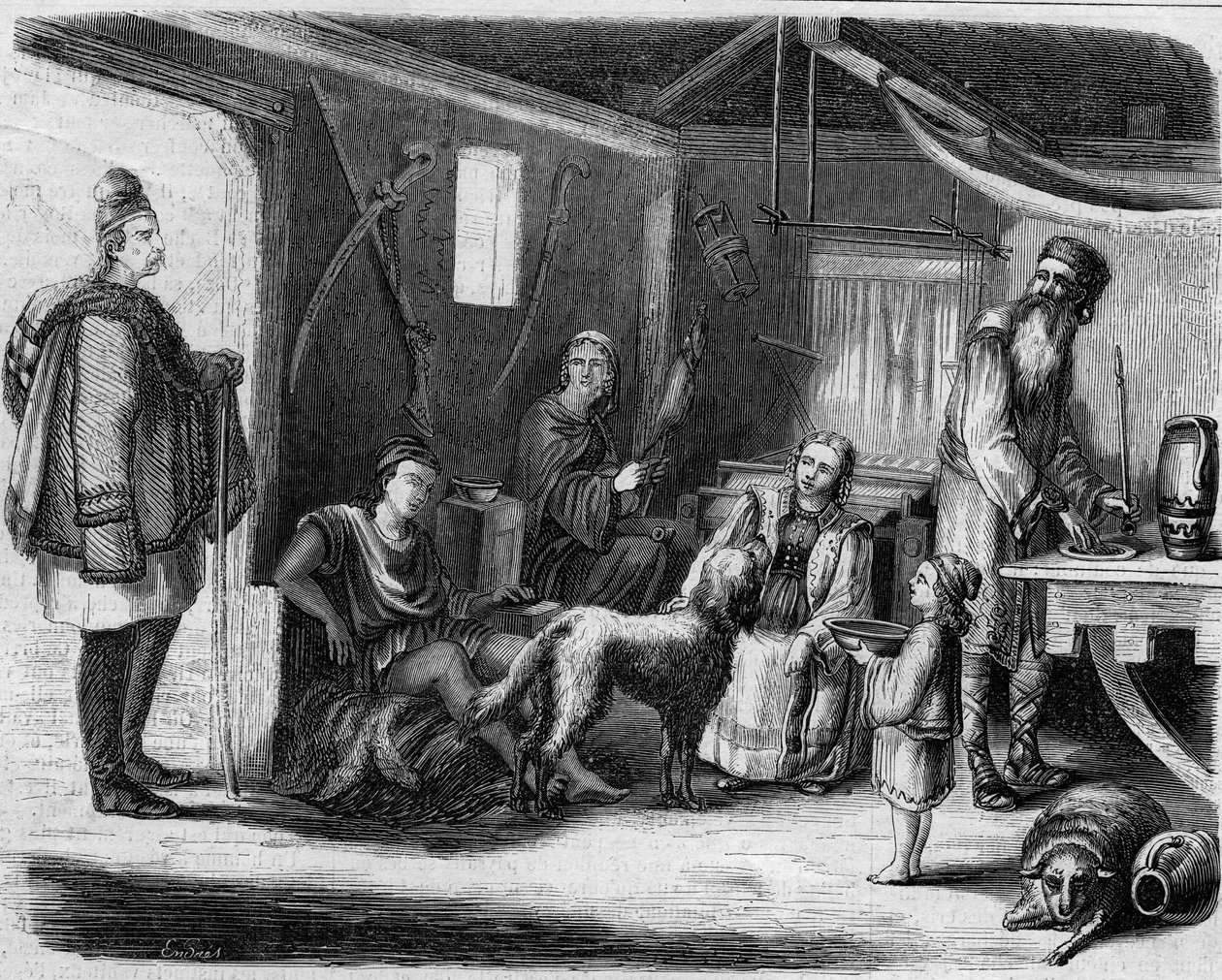 داخل منزل فلاح صربي بالقرب من بلغراد عام 1859. بواسطة فنان غير معروف