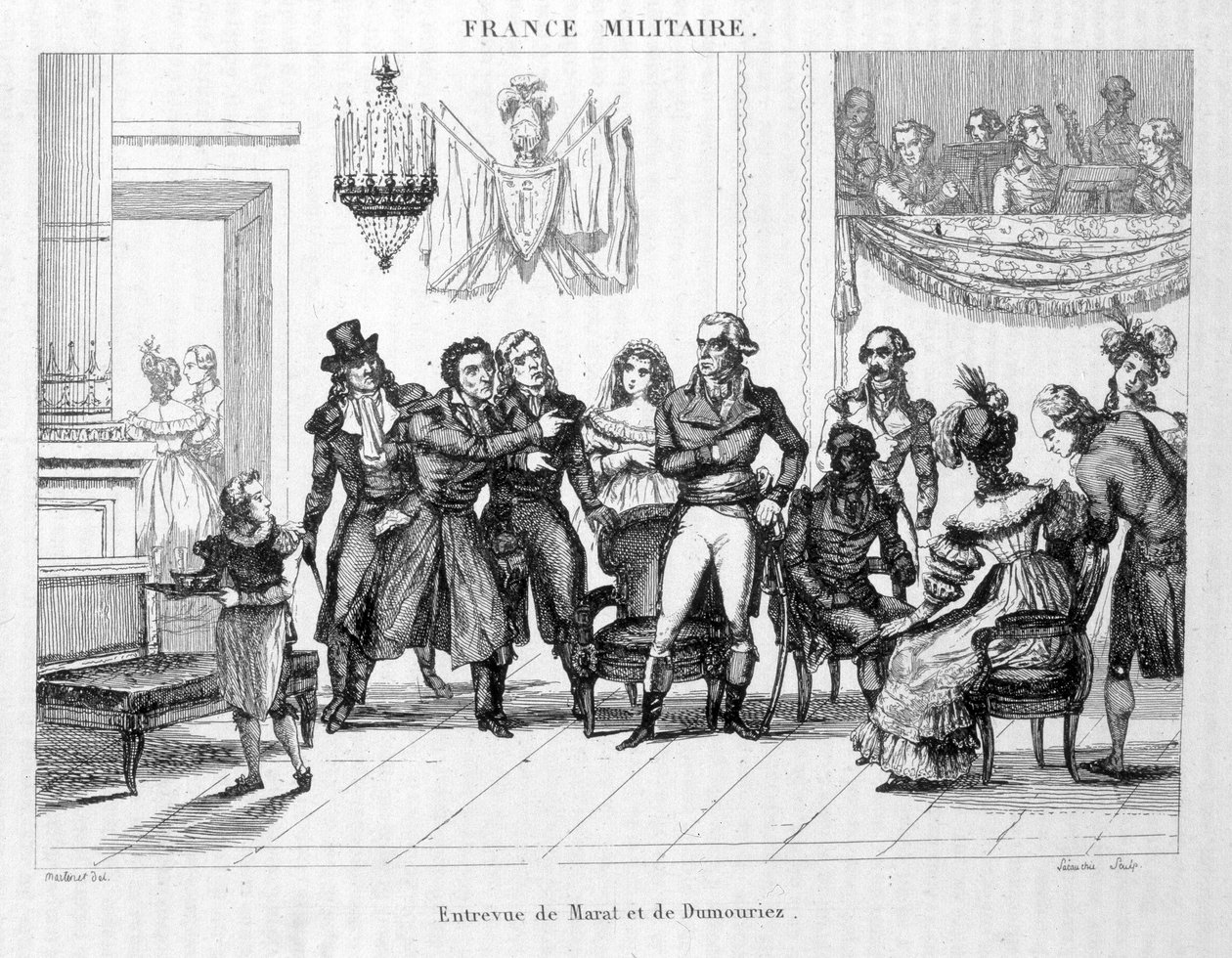 مقابلة يواكيم مراد (1767-1815) ودموريز (1739 - 1823) - نقش القرن التاسع عشر. بواسطة فنان غير معروف