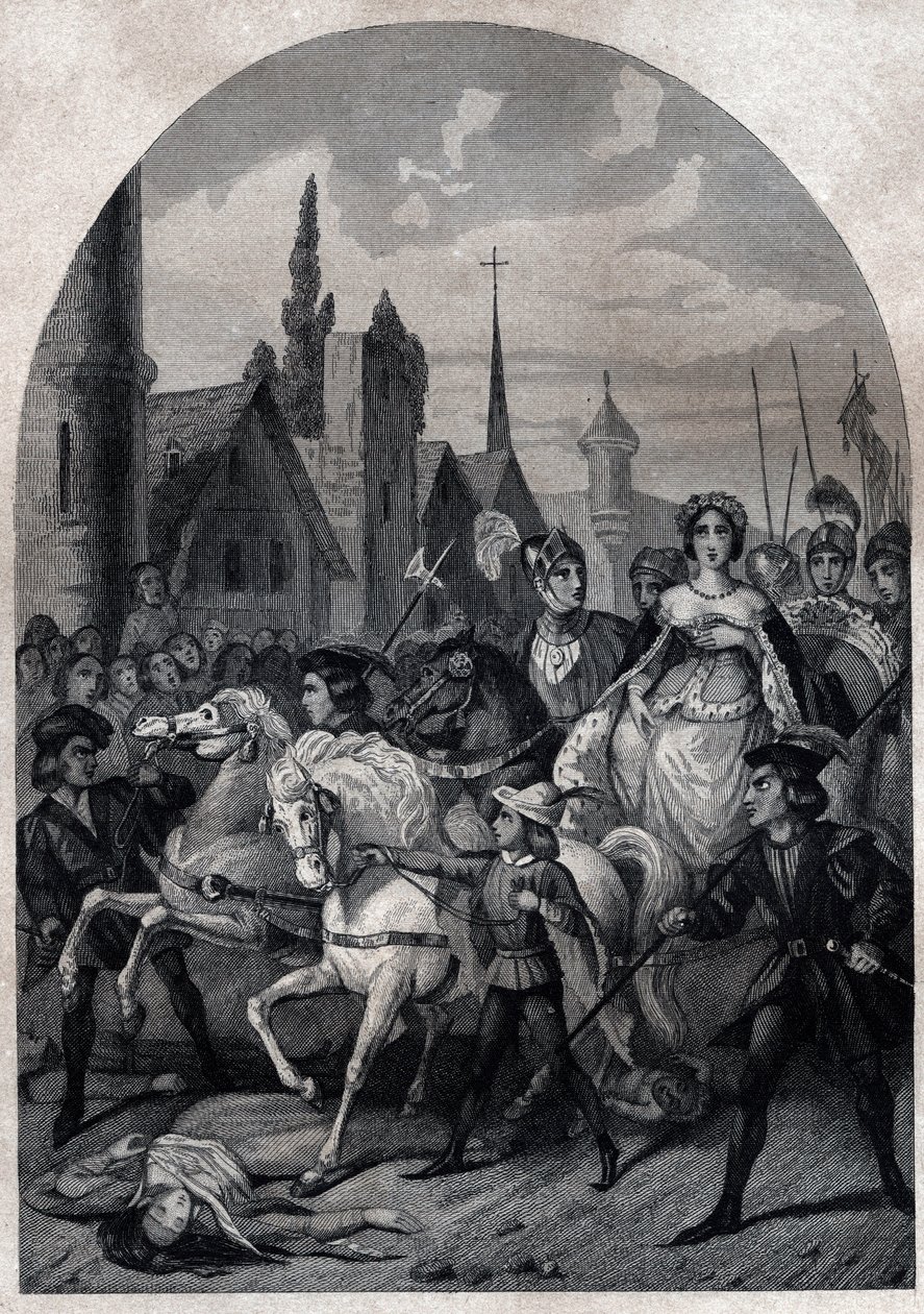 إيزابيلا من بافاريا (1371-1435) دخلت باريس عام 1389 - Entree de la Reine de France Isabeau (إيزابيل ، إليزابيث) دي بافيير (1371-1435) باريس - نقش عام 1842 في "تاريخ الباباوات: جرائم ، جرائم قتل ، تسمم ، الأبناء ، الزنا ، سفاح القربى ... " بواسطة فنان غير معروف