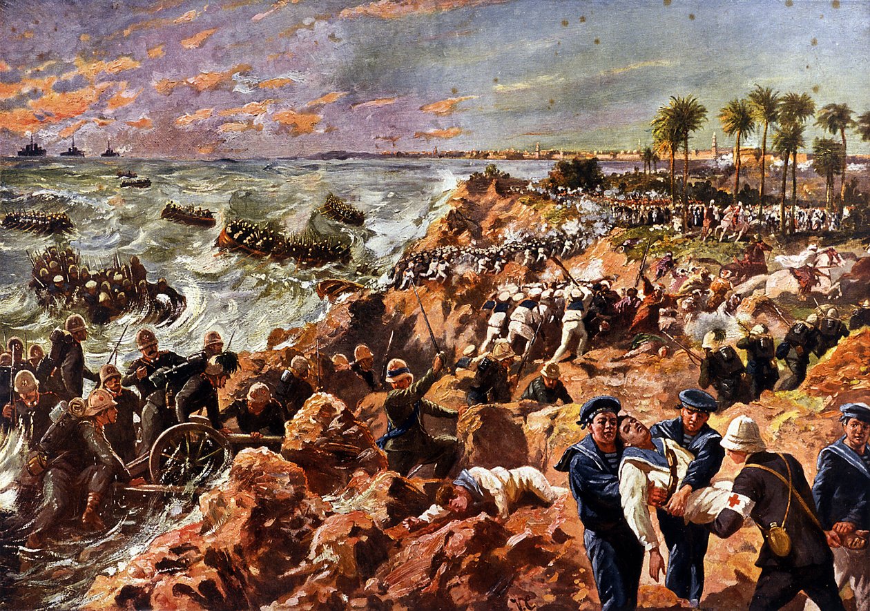 الحرب الإيطالية التركية (إيتالو توركا) (1911-1912): تسريح القوات الإيطالية ومعركة بنغازي (بنغازي، ليبيا) في 11 أكتوبر بواسطة فنان غير معروف