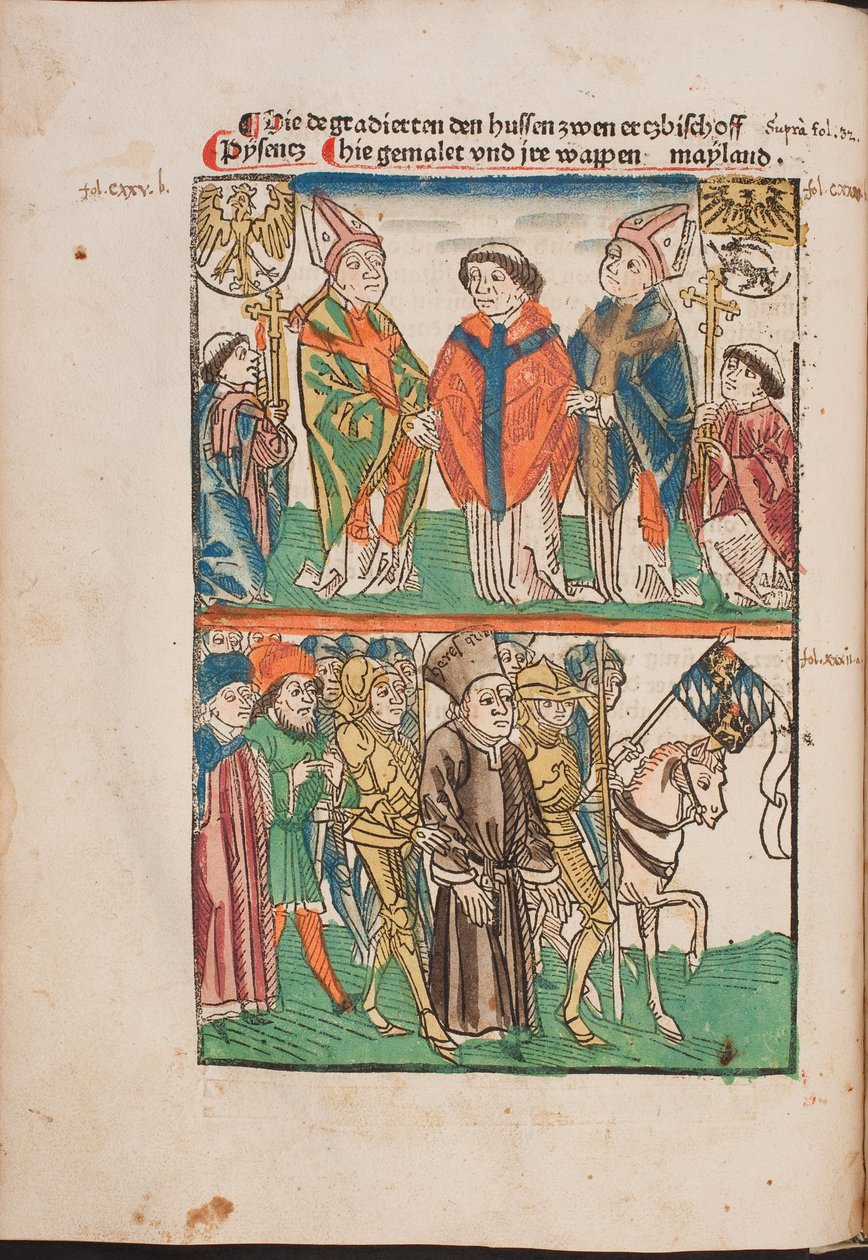 Jan Hus (1365-1415) livre au pouvoir seculier - سلم جان هوس للسلطة العلمانية (رسم توضيحي من تأريخ ريتشينتال المصور) ، مجهول. ألوان مائية وحبر على ورق بواسطة فنان غير معروف