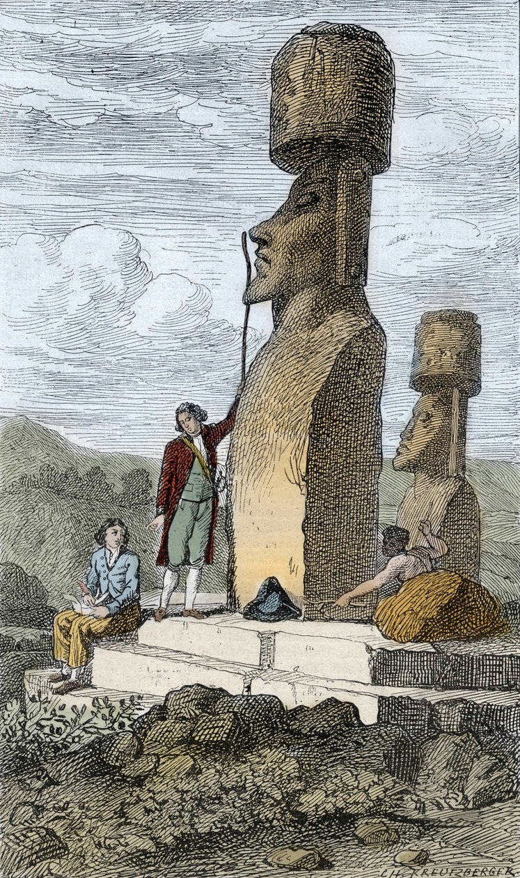 جان فرانسوا غالوب ، الملاح والمستكشف الإنجليزي Comte de La Perouse ، في جزيرة إيستر خلال رحلته الآسيوية بواسطة فنان غير معروف