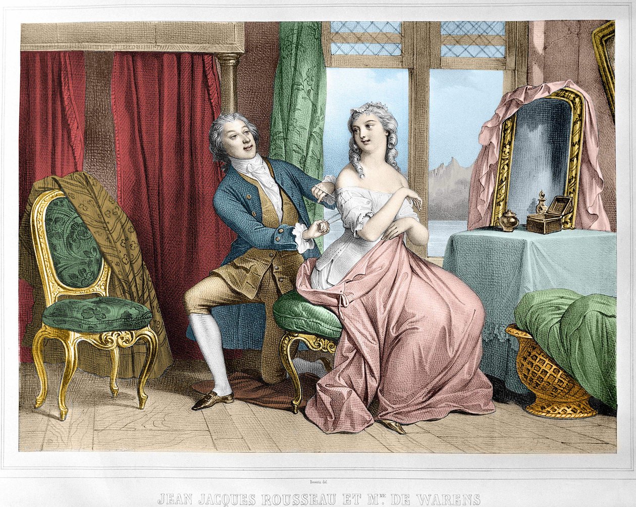 جان جاك روسو (1712 - 1778) ومدام دي وارينز (1700 - 1762). بواسطة فنان غير معروف