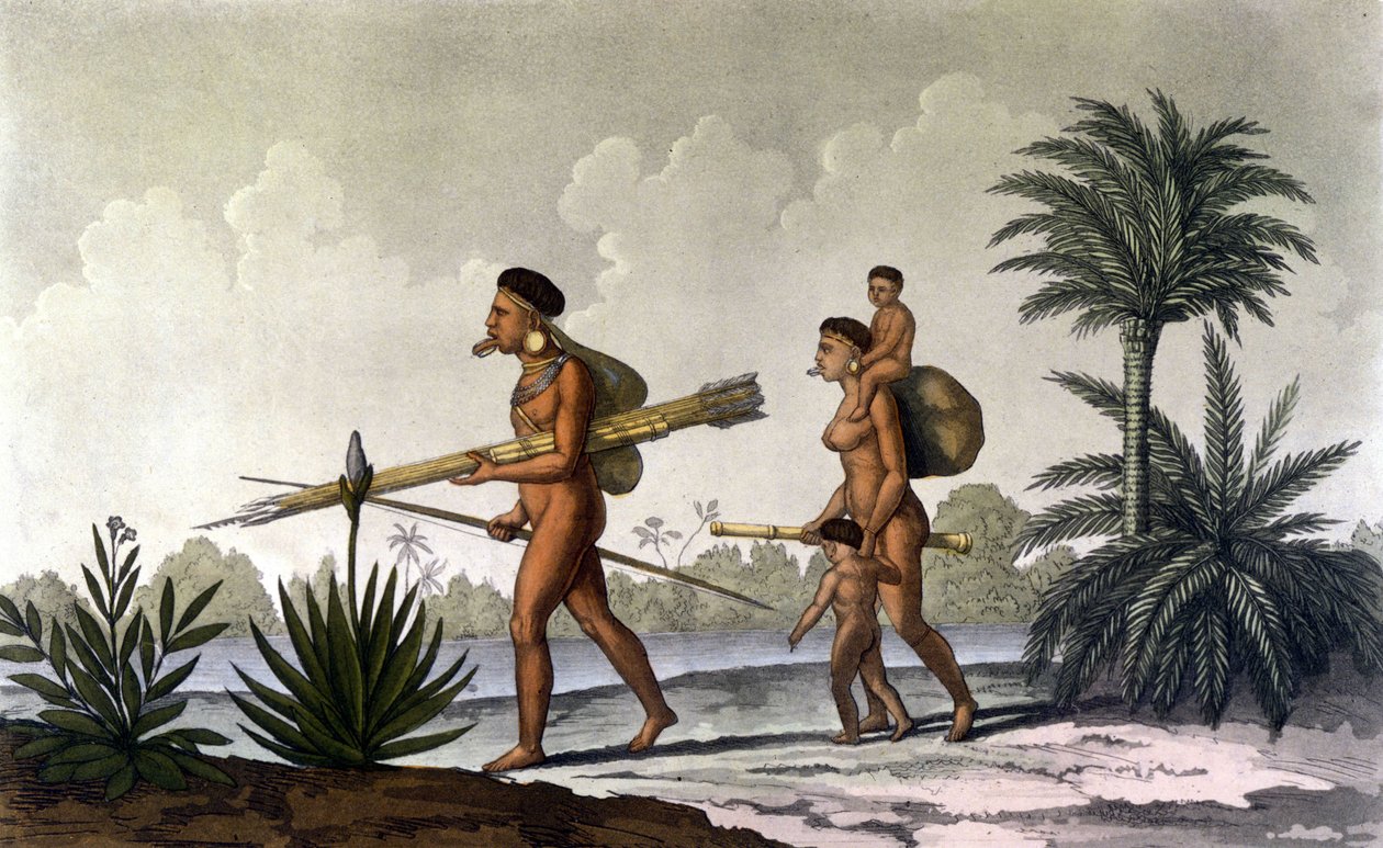 Kerengnatnuck ، رئيس Botocudos ، وعائلته (البرازيل) - في "الزي القديم والحديث" بقلم Ferrario ، محرر. ميلان بواسطة فنان غير معروف