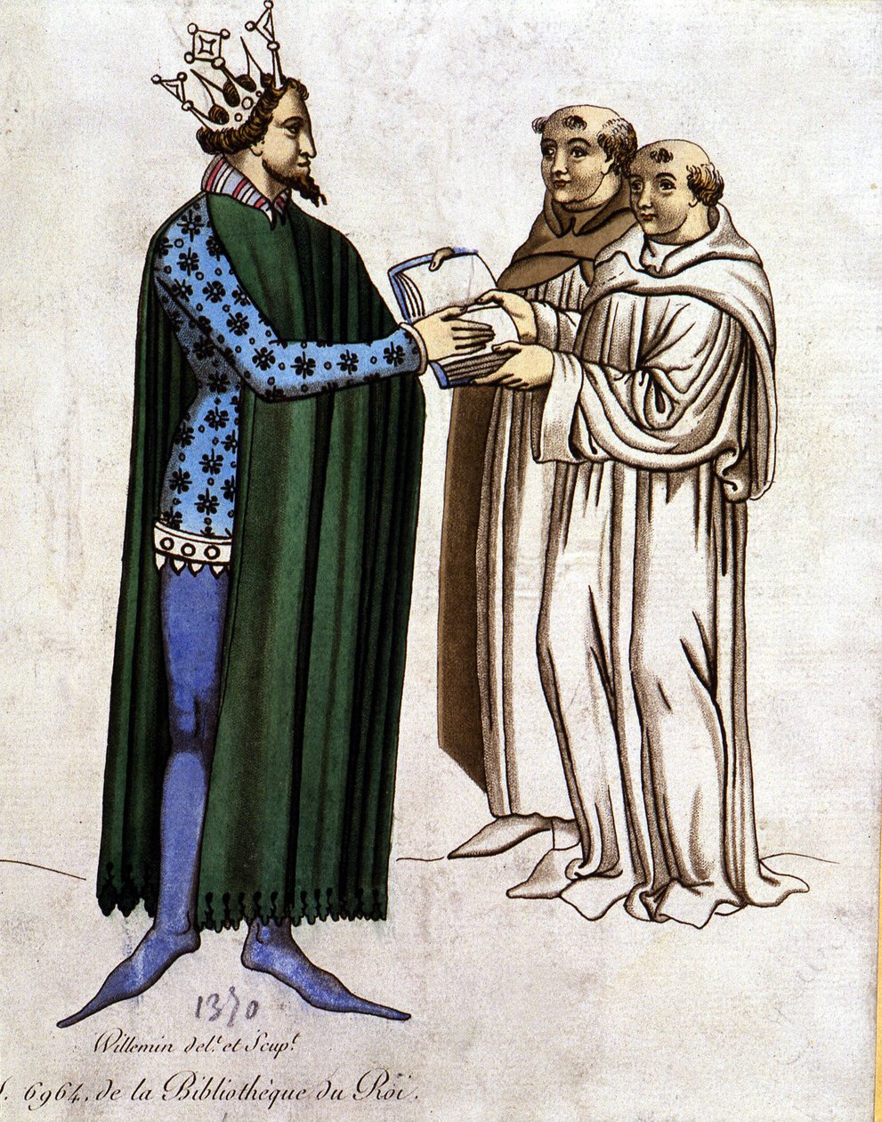 الملك آرثر واثنان من الرهبان - مقتطف من "Lancelot du lac" ، من عام 1370 م. بواسطة فنان غير معروف