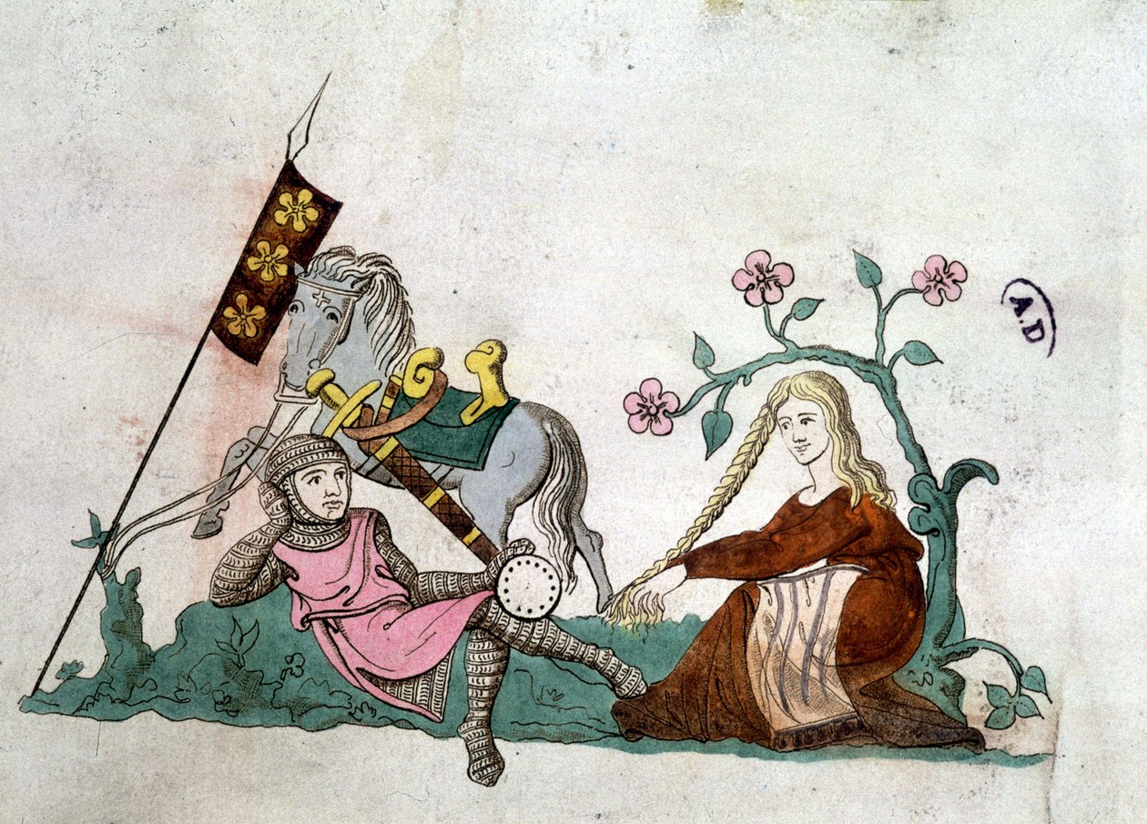 Knight and Gente Lady - استنساخ بعد "سفر المزامير اللاتيني" من القرن الرابع عشر بواسطة فنان غير معروف
