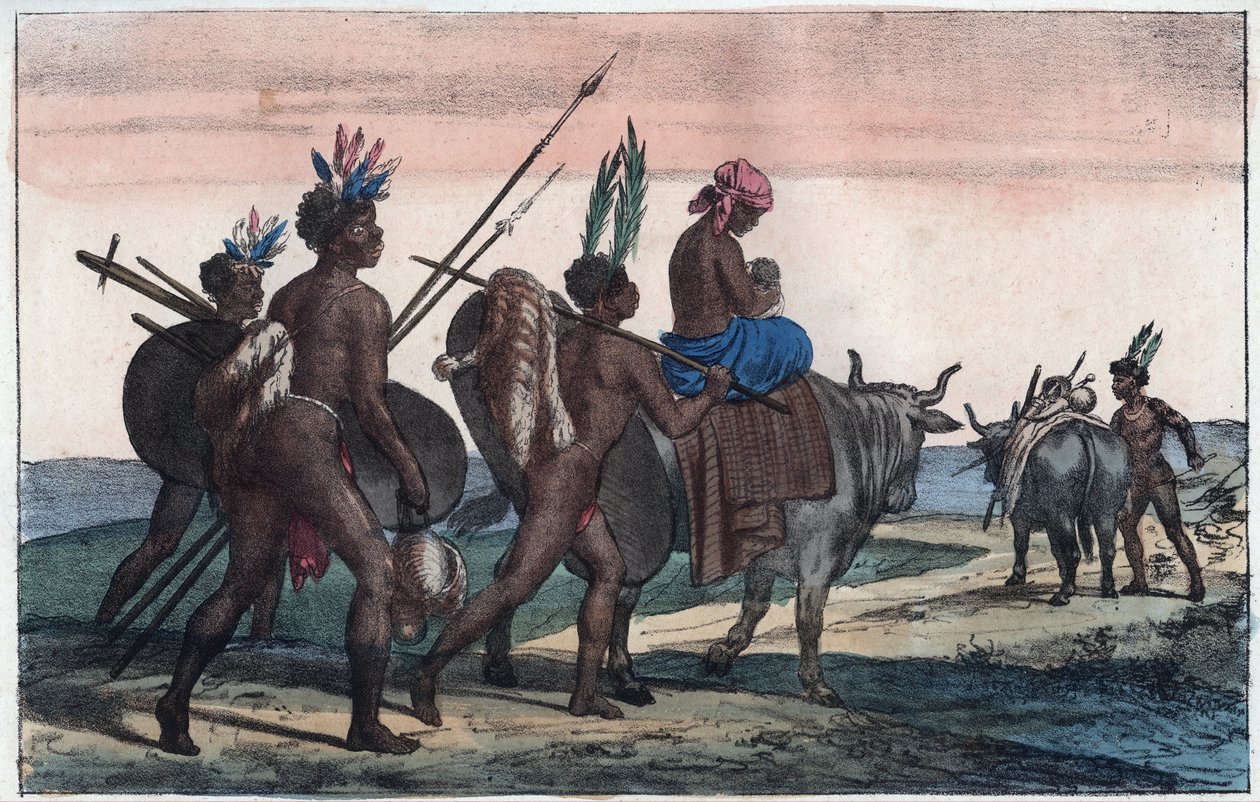 Korah Hottentots of the Cape أثناء التنقل - نقش من عادات وتقاليد جميع شعوب الكون. أي تاريخ الحكومة ، والقوانين ، والميليشيات ، ودين جميع الأمم من أبعد الأوقات حتى يومنا هذا "1856 بواسطة فنان غير معروف