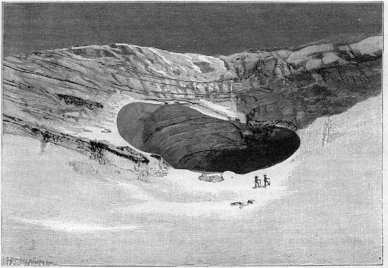La Catastrophe de Saint-Gervais (Saint Gervais) أو كارثة du glacier de la Tete Rousse (مقاطعة Haute-Savoie) (12-13 يوليو 1892) - Glacier de Tette-Rousse - الكهف الداخلي وجدار تمزق النهر الجليدي ، نقش في "" الطبيعة "- 20 أغسطس بواسطة فنان غير معروف
