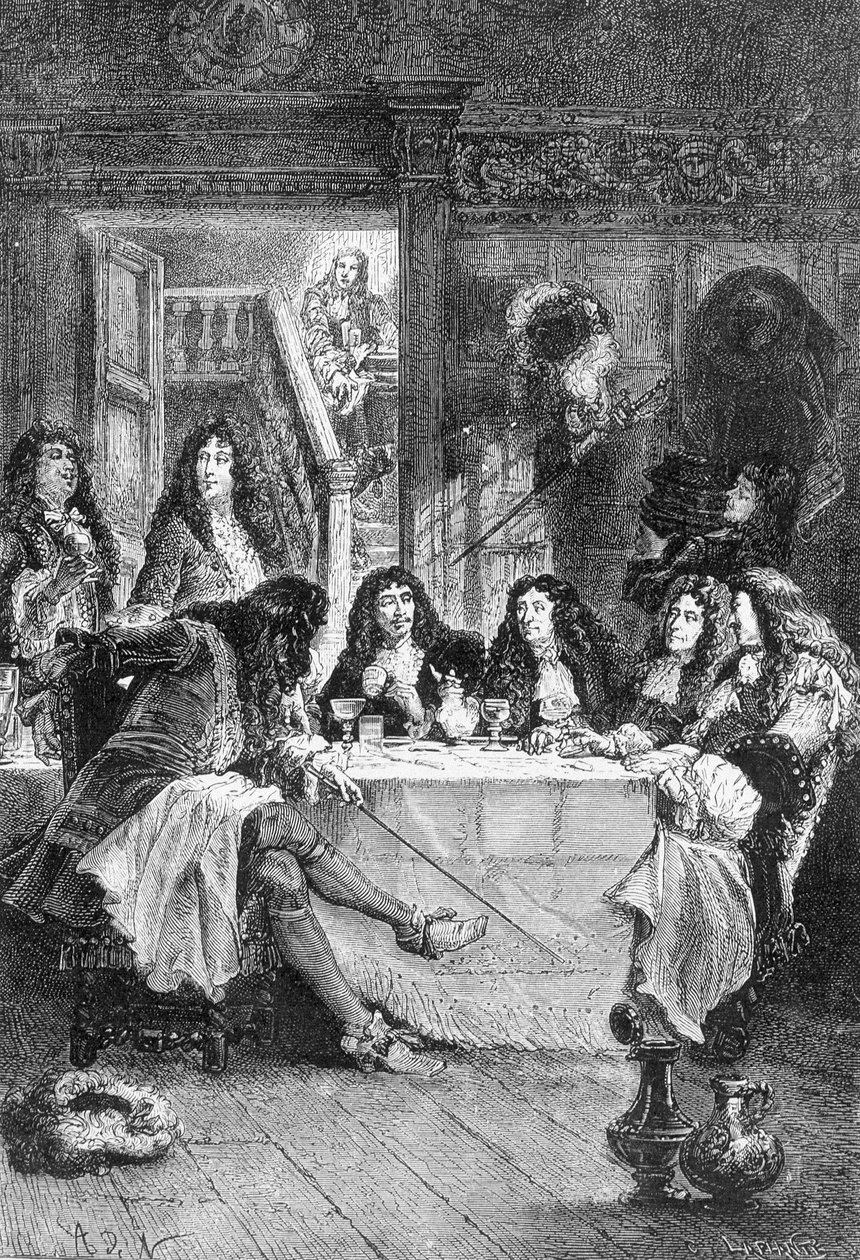 مطعم La Fontaine و Boileau و Molière و Racine في الملهى - في "Histoire de France منذ أبعد الأوقات حتى عام 1789" بواسطة M. Guizot بواسطة فنان غير معروف