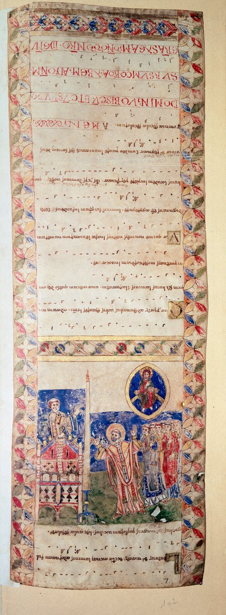 مخطوطة La benediction de la Fontaine (Ms.724 / 2-Carta2) مزخرفة من القرن الثاني عشر. روما ، مكتبة كازاناتنس بواسطة فنان غير معروف