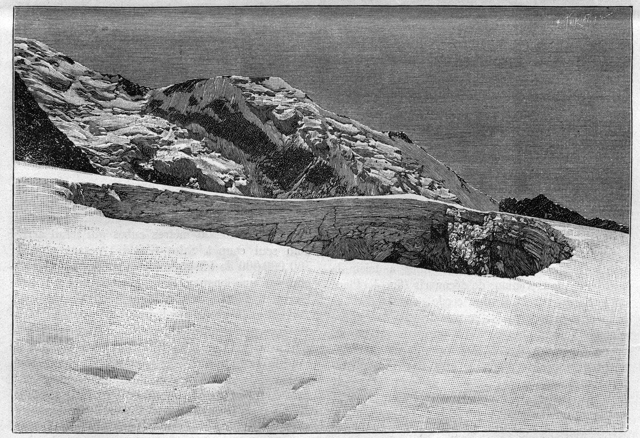 كارثة Saint-Gervais (Saint Gervais) أو كارثة نهر Tete Rousse الجليدي (مقاطعة Haute-Savoie) (12-13 يوليو 1892) - Cirque d'collapse superieur ، نقش في "La Nature" - 20 أغسطس بواسطة فنان غير معروف