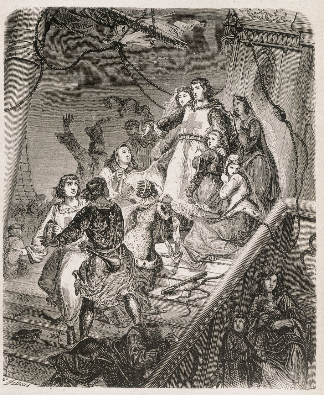 La galère de Saint Louis - في "" تاريخ الباباوات والملوك والملكات والأباطرة عبر القرون "بقلم موريس لاشاتر 1857 بواسطة فنان غير معروف