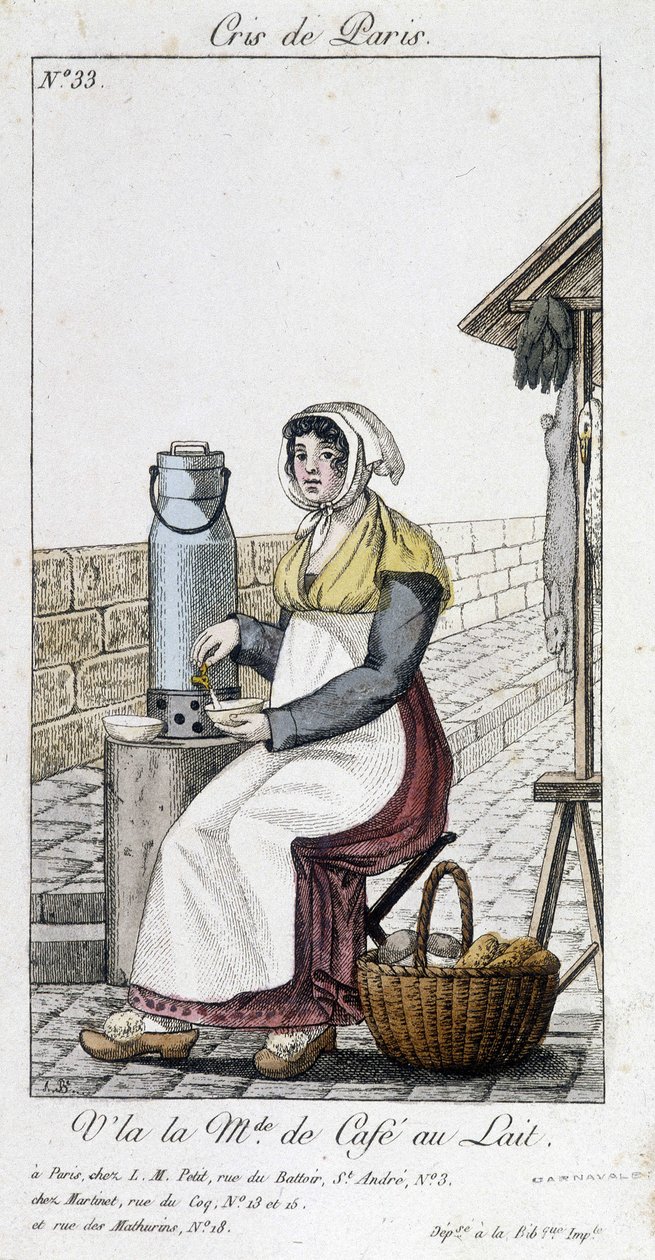 La merchant de café au lait - في "" Cris de Paris " بواسطة فنان غير معروف