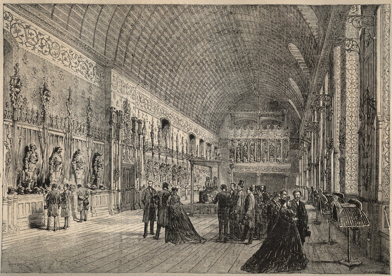 غرفة الأسلحة في chateau de Pierrefonds - استعادة بواسطة نقش Viollet-Leduc (Viollet Leduc) لعام 1880 بواسطة فنان غير معروف