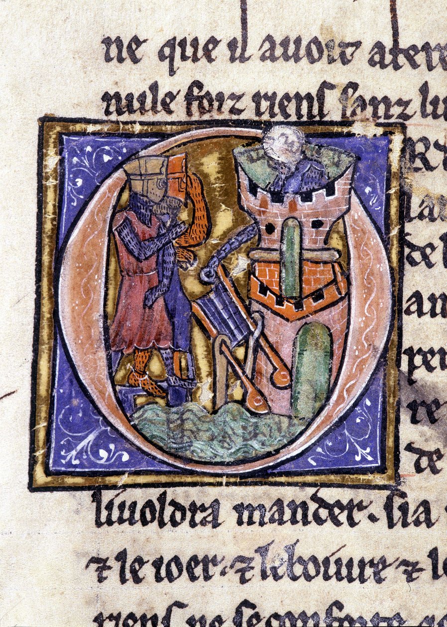 لانسلوت في أعلى برج. مخطوطة: غزو القديس غريال ، كتبت بعد 717 سنة من آلام سيدنا. Bibliotheque Municipale de Rennes، ms. 255 (مجموعة روايات المائدة المستديرة) ؛ باريس بواسطة فنان غير معروف