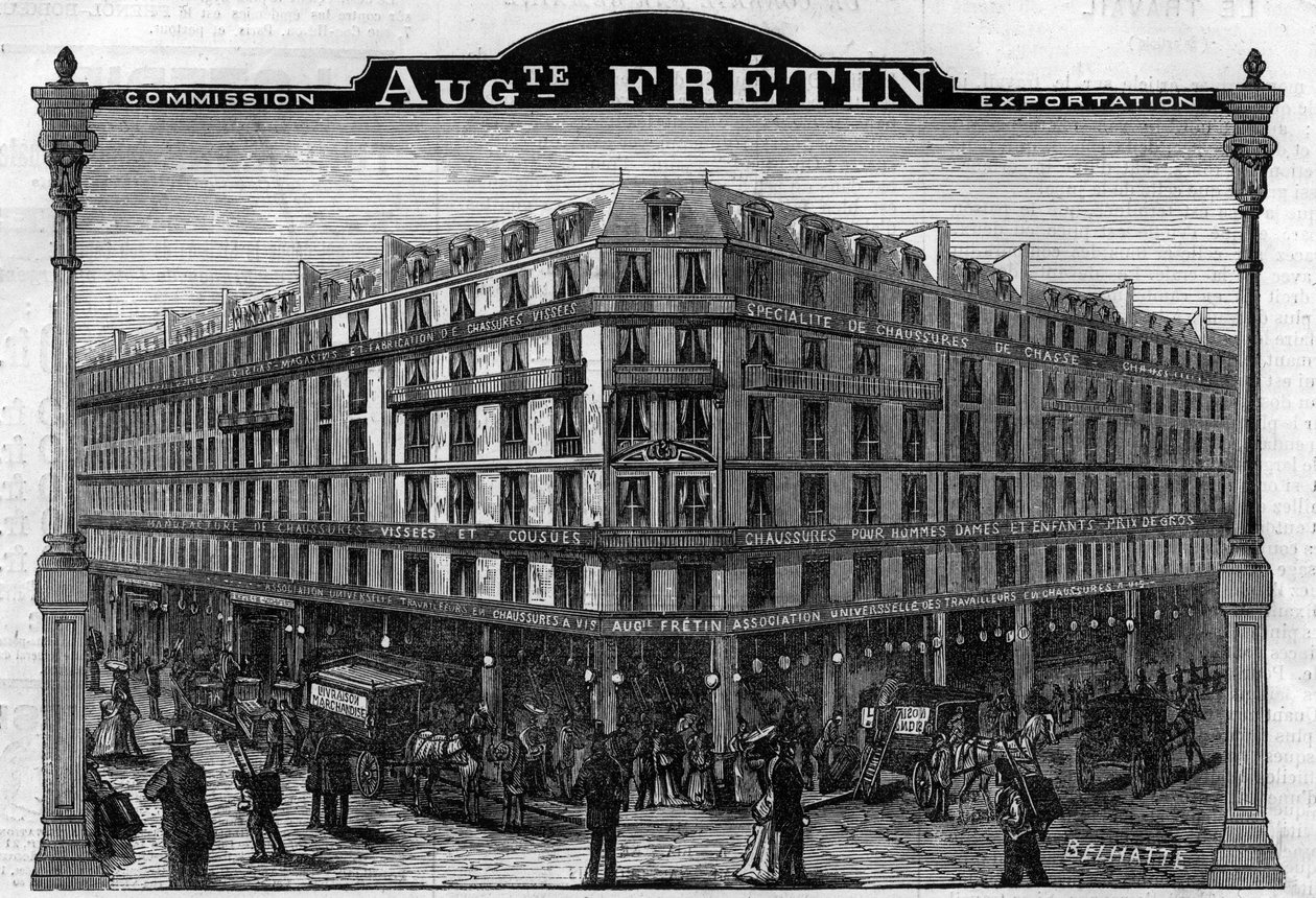 مصنع كبير Chausage "" Auguste Fretin "" ، الدائرة السادسة في باريس السادسة 64 ، شارع دي رين. نقش من عام 1883 بواسطة فنان غير معروف