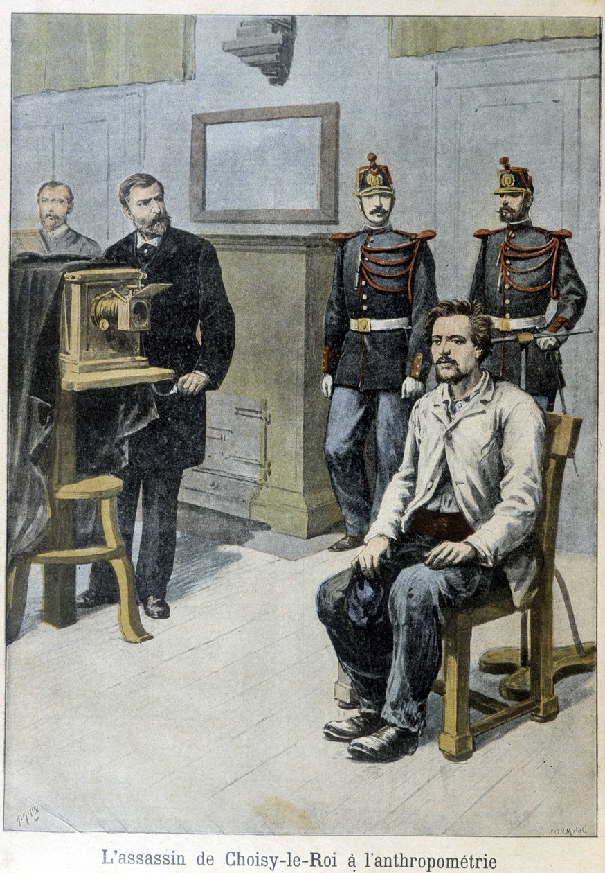 قاتل Choisy-le-Roi في قياس الأنثروبومترية (و M. Alphonse Bertillon) - في "" Le Petite Journal "، مايو 1899 بواسطة فنان غير معروف