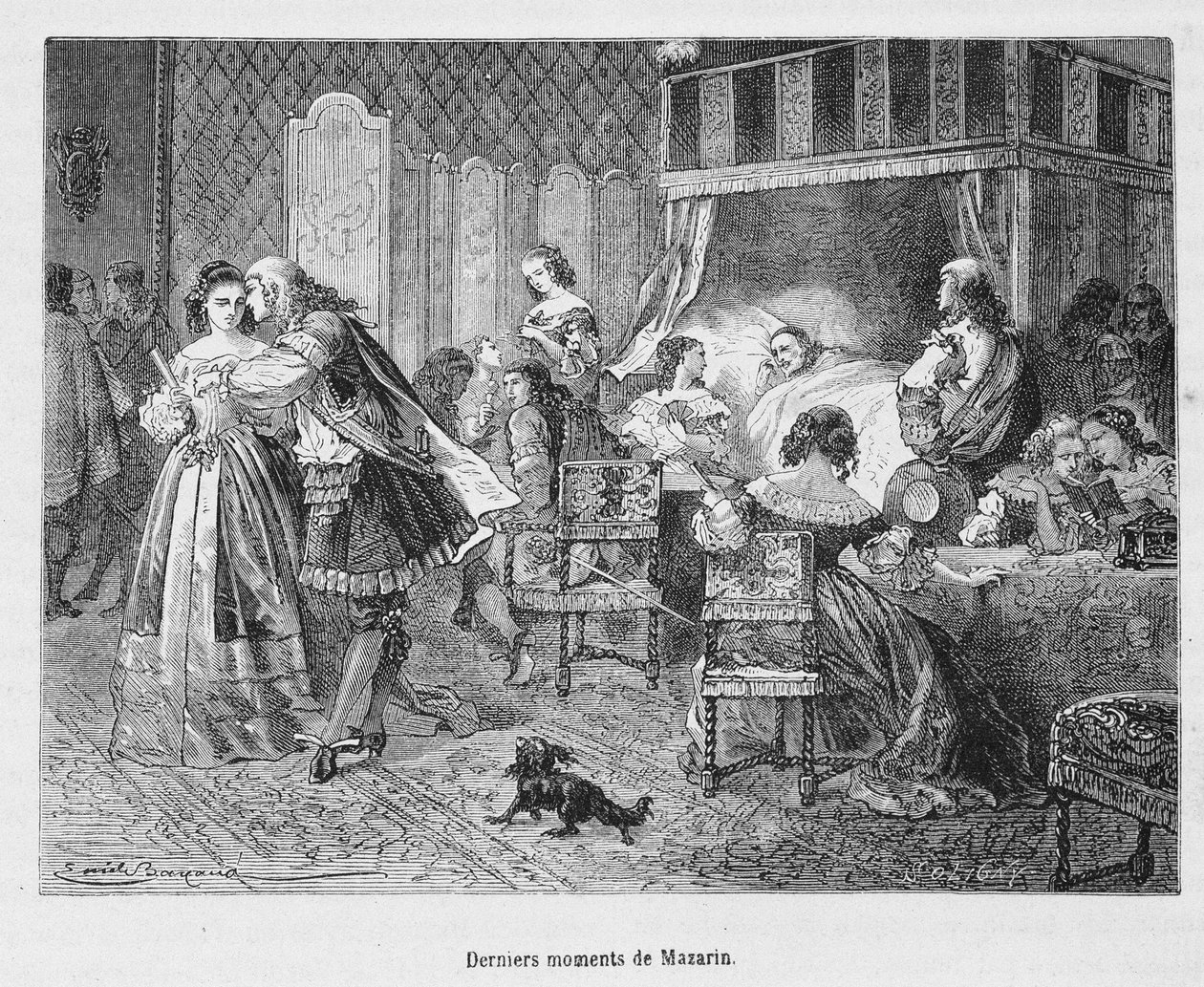 اللحظات الأخيرة لمازارين (1602 - 1661). رسم توضيحي في "" التاريخ الشعبي لفرنسا "" هنري مارتن. بواسطة فنان غير معروف