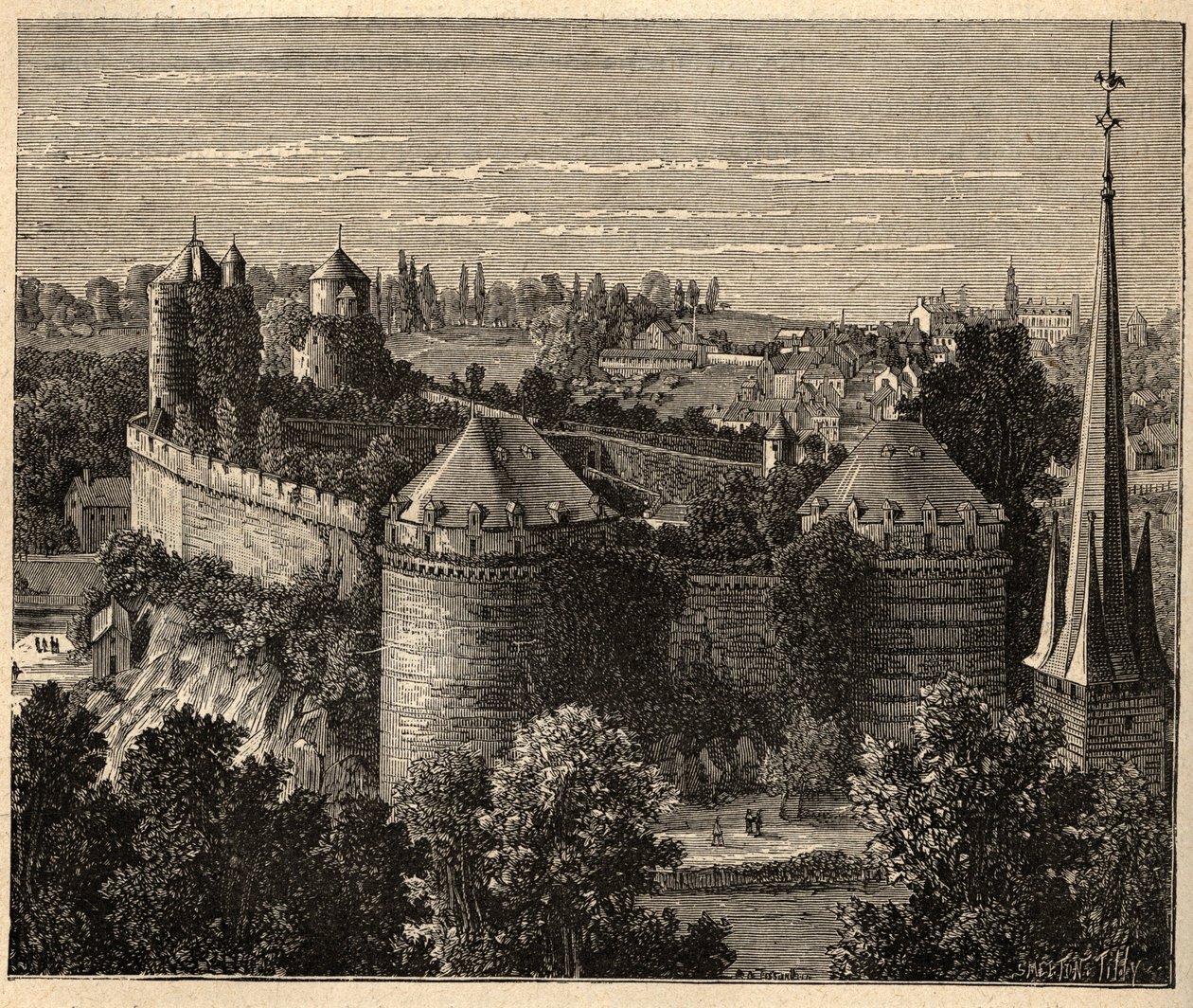 Le Chateau a Fougeres - بريتاني - فرنسا - نقش في "" PATRIE - الصورة وصف مقتضب لفرنسا في 6 مجلدات بواسطة LUCIEN HUARD - نهاية القرن التاسع عشر بواسطة فنان غير معروف