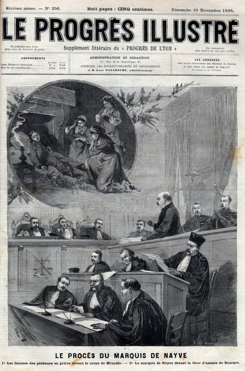محاكمة الماركيز دي نايف في جنايات بورجيه عام 1895 - نقش في "Le Progres اللامع" "عام 1895 بواسطة فنان غير معروف