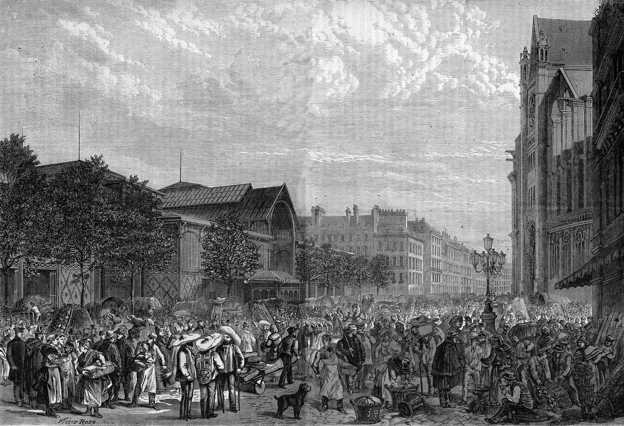 مركز Les Halles في باريس عام 1878. بواسطة فنان غير معروف