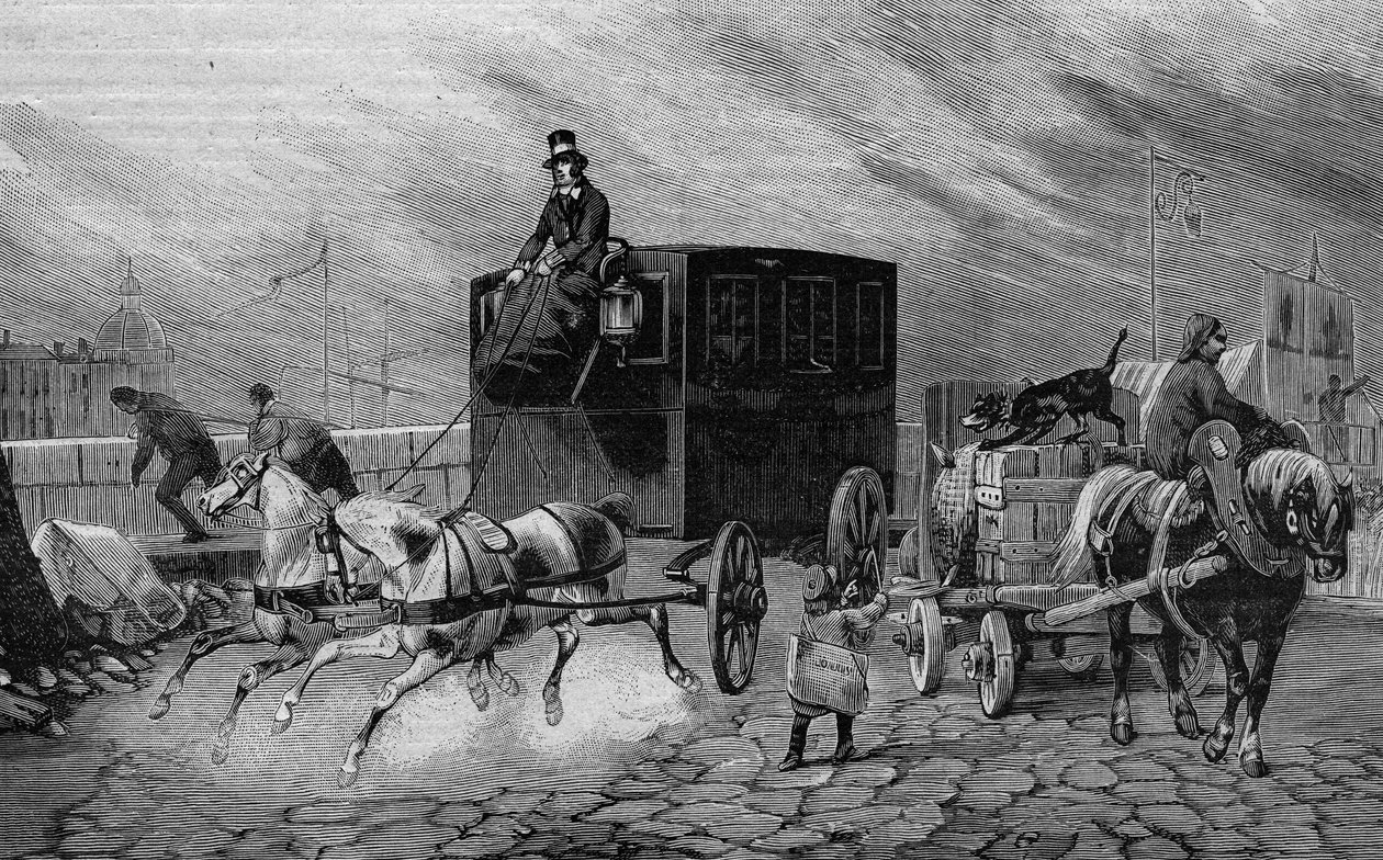 Les Omnibus de Paris في القرن التاسع عشر: La Bearnaise - نقش من عام 1892 بواسطة فنان غير معروف