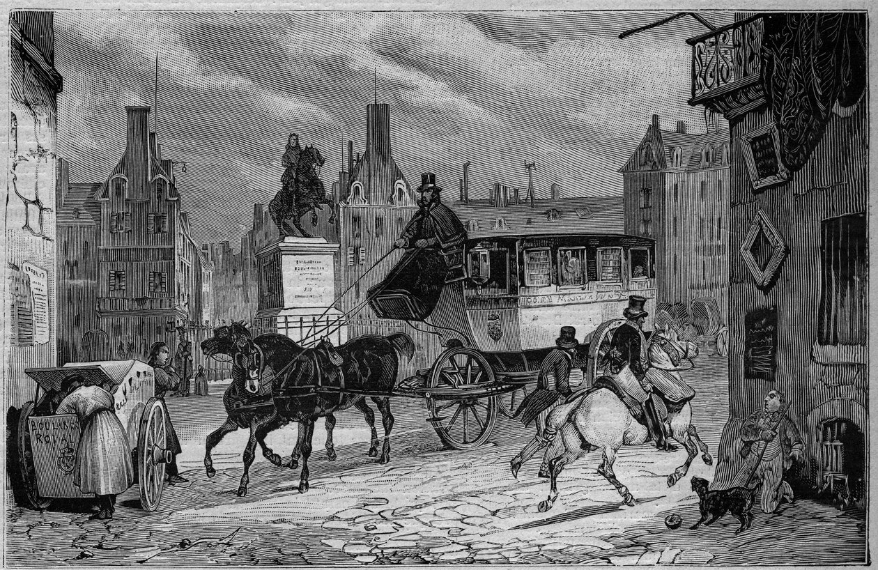 Les Omnibus de Paris في القرن التاسع عشر: المثقبة - نقش من عام 1892 بواسطة فنان غير معروف