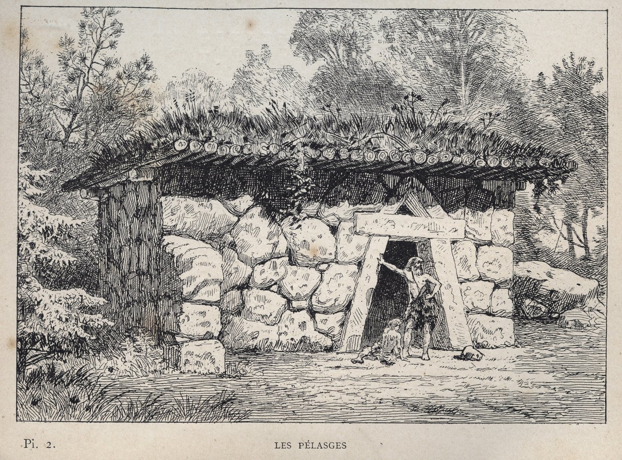 Les Pelasges (Pelasgians) - نقش عام 1889 في "تاريخ سكن الإنسان في المعرض العالمي لعام 1889 ، بواسطة السيد تشارلز غارنييه - Librairie centrale des beaux-Arts Paris 1889 بواسطة فنان غير معروف