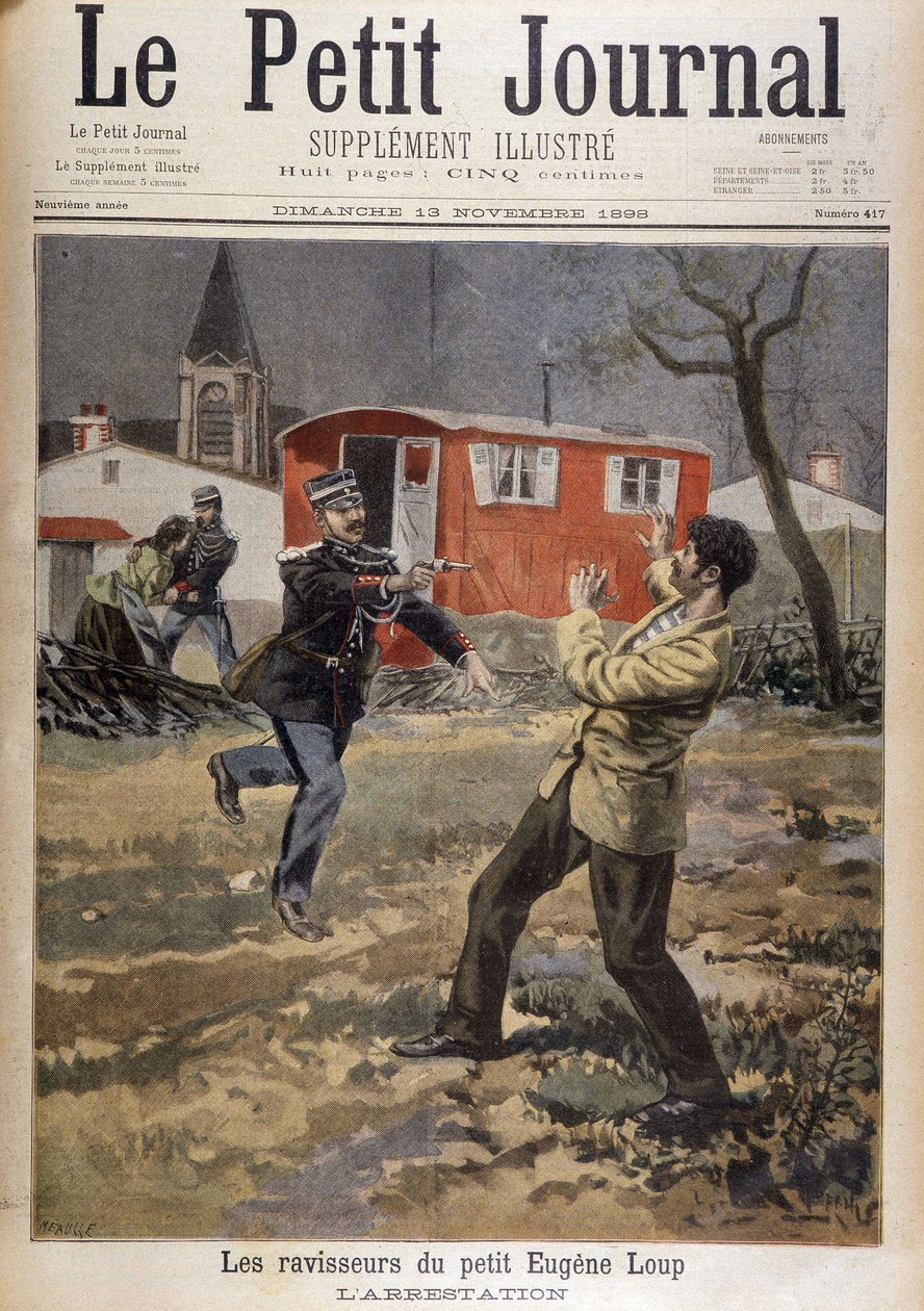 مختطفو الصغير يوجين لوب: اعتقال - في "Le Petity Journal" في 13/11/1898 بواسطة فنان غير معروف
