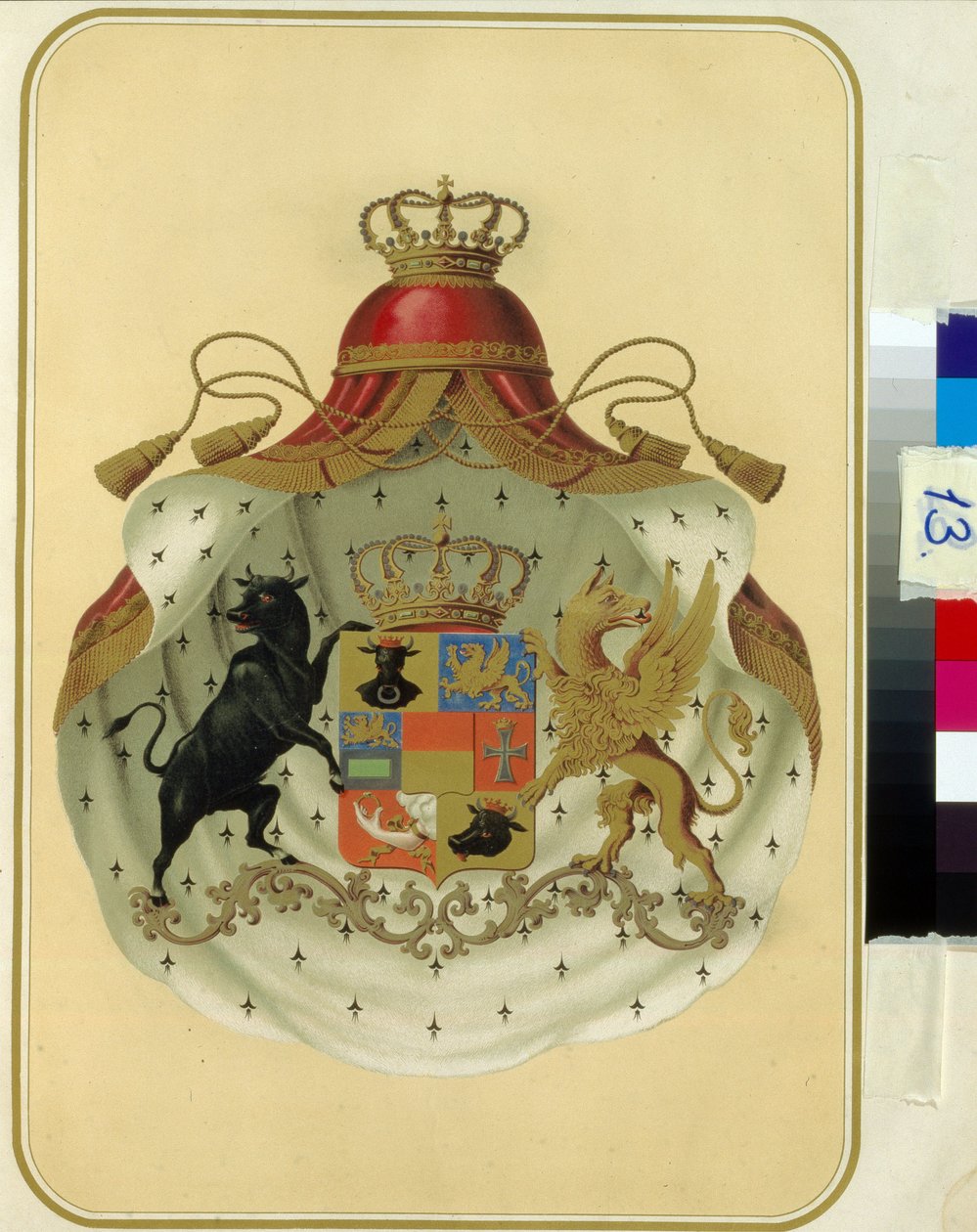 Les armoiries des francs macons de la Grande Loge de Suede Norvege. (شعار النبالة للمحفل الماسوني الكبير في السويد بالنرويج). Oeuvre مجهول ، الطباعة الحجرية. مكتبة الدولة الروسية ، موسكو. بواسطة فنان غير معروف