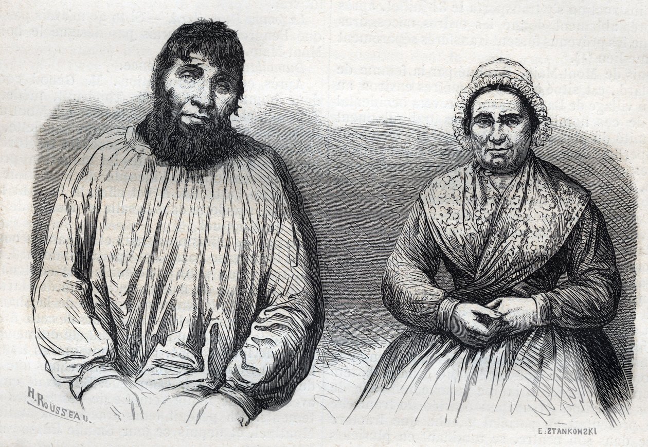 Les epoux Dumollard (مارتن دومولارد (1810-1862) وزوجته الشريكة ماري آن (ماري آن) مارتينيت (1814-1875) نقش من القرن التاسع عشر بواسطة فنان غير معروف