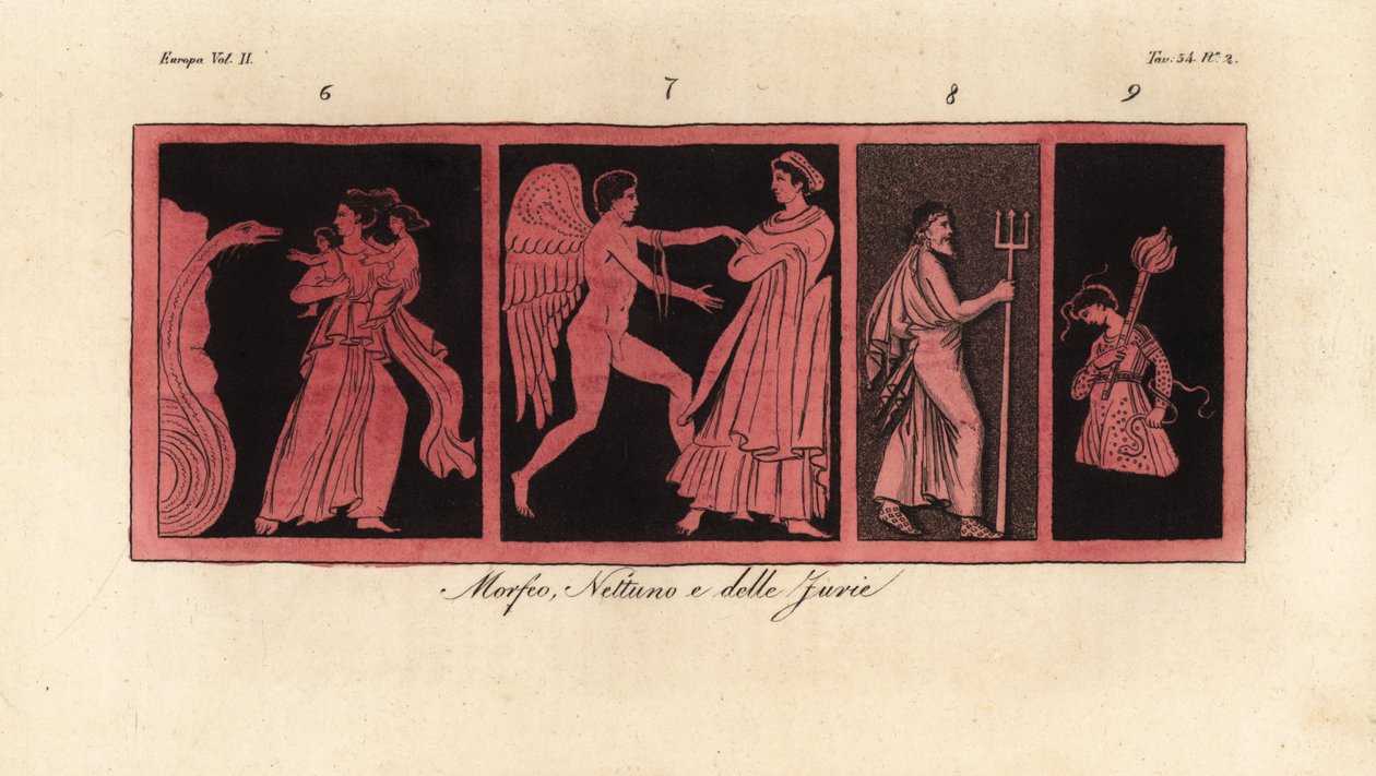 Leto مع أطفالها Apollo و Artemis 6 ، وواحد من Graces 7 ، و Neptune 8 ، وواحد من Furies 9 بواسطة فنان غير معروف