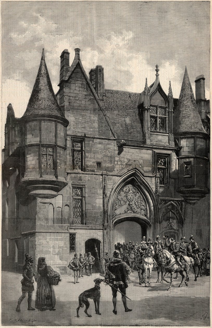 L'hotel de Sens في باريس في الدائرة الرابعة a l'epoque de la Reine Margot - منظر خارجي لفندق Hotel de Sens في باريس في زمن مارغريت فرنسا (1553-1615) بواسطة فنان غير معروف