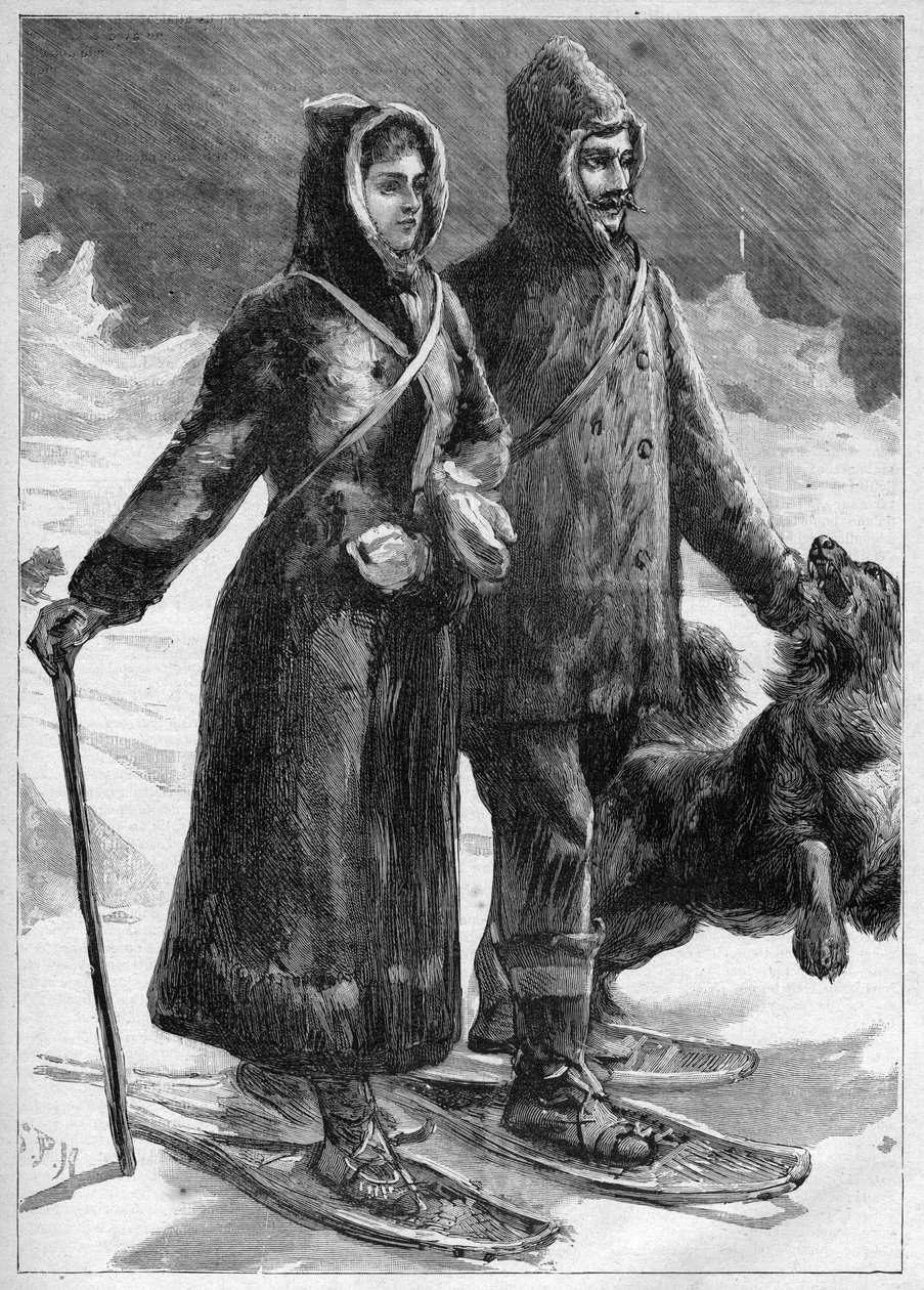 الملازم روبرت إدوين بيري (1856-1920) في جرينلاند مع زوجته - نقش في "Le Journal des voyages" "عام 1894 بواسطة فنان غير معروف