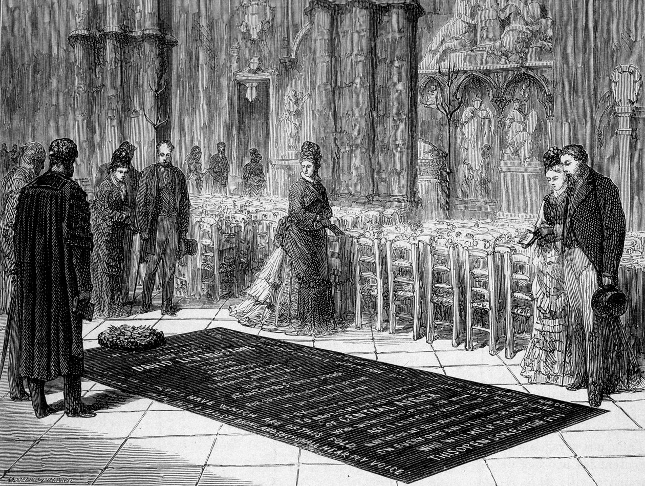 مقبرة ليفينجستون في وستمنستر أبي - "" رحلة ليفينجستون الأخيرة 1866-1873 "" في "" جولة العالم "" ، 2nd sem. 1875 بواسطة فنان غير معروف