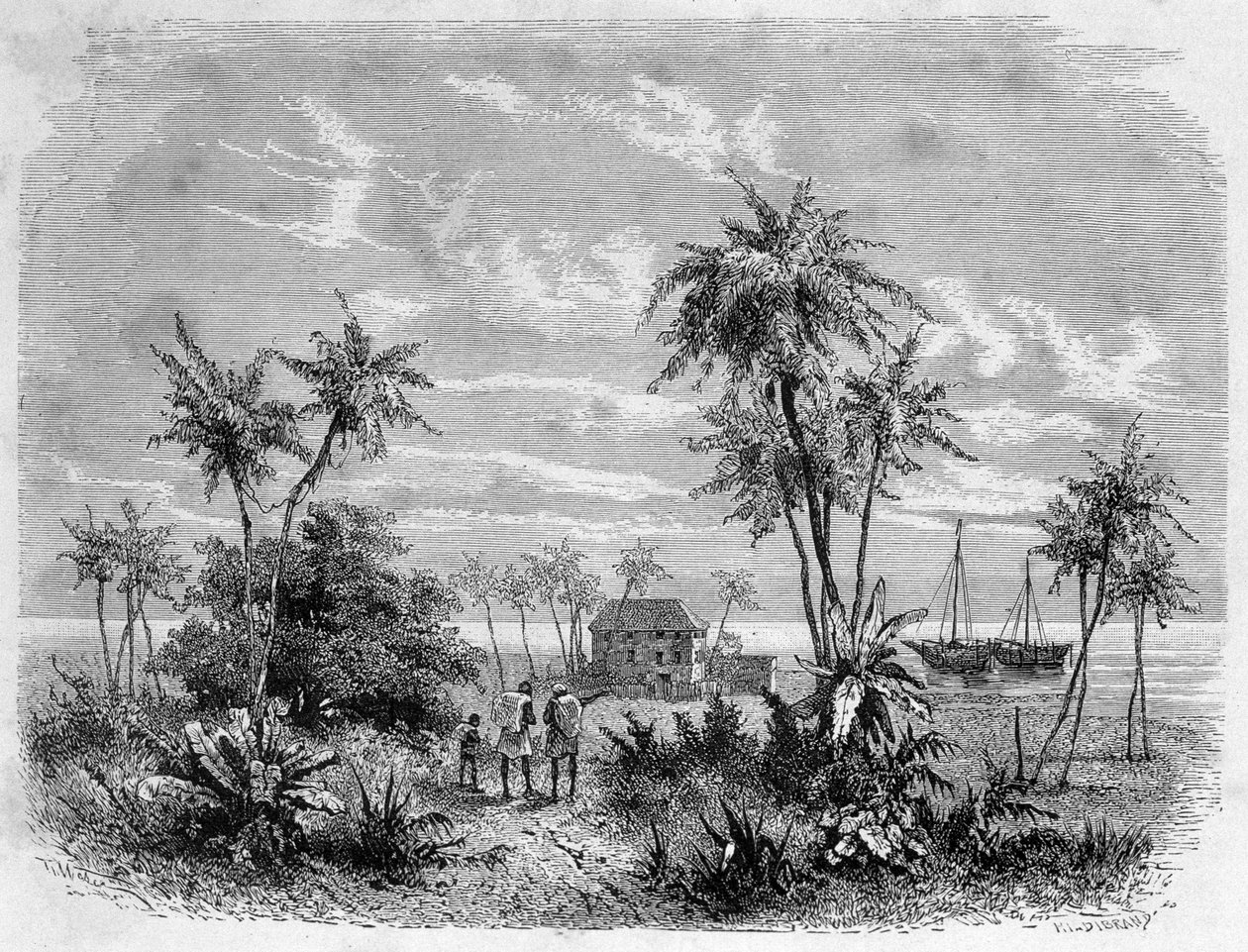 منزل ليفينجستون في زنجبار - "" رحلة ليفينجستون الأخيرة 1866-1873 "في" "جولة حول العالم" ، الفصل الثاني. 1875 بواسطة فنان غير معروف