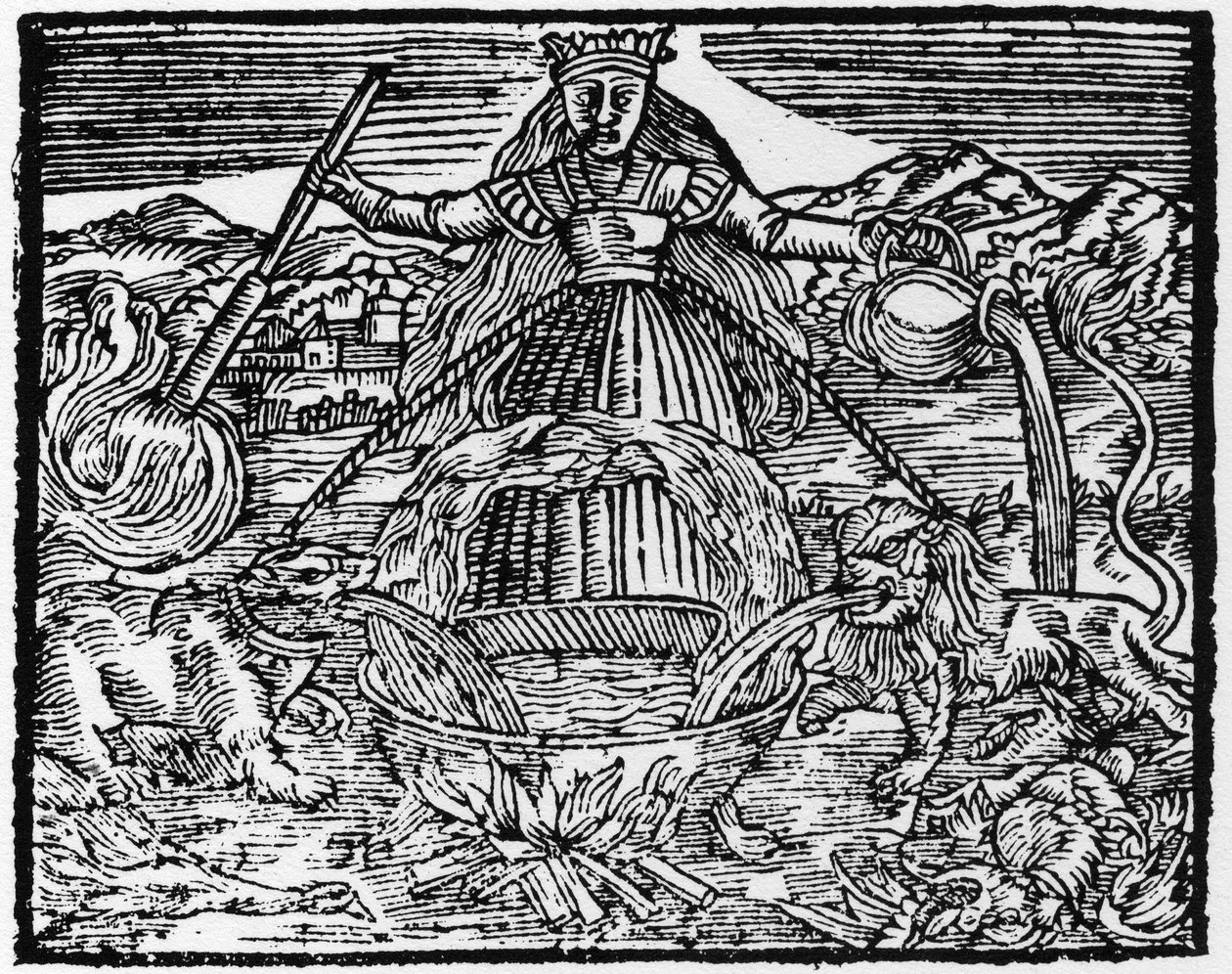 العمل الشامل للخيميائيين - نقش عام 1659 في "L'Azoth des Philosophes" ، باسيل فالنتين (Basilius Valentinus) راهب بنديكتين من القرن الخامس عشر بواسطة فنان غير معروف