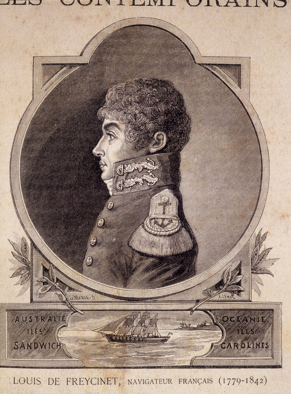 Louis de Freycinet ، الملاح الفرنسي (1779 - 1842) - في "" Les Contemporains "، في أواخر القرن التاسع عشر. بواسطة فنان غير معروف