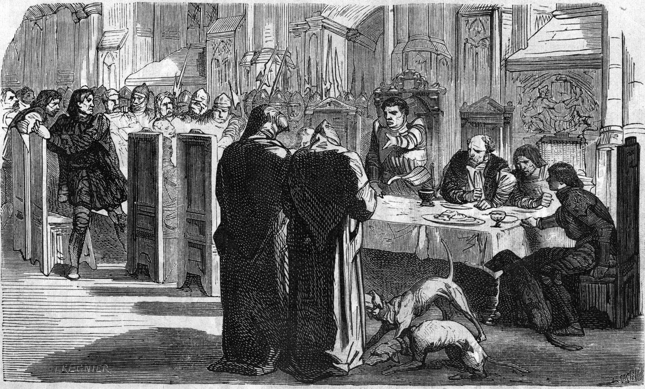 Louis de la Tremoille وسجانيه بعد معركة Saint-Aubin-du-Cornier (1488). نقش القرن التاسع عشر. بواسطة فنان غير معروف