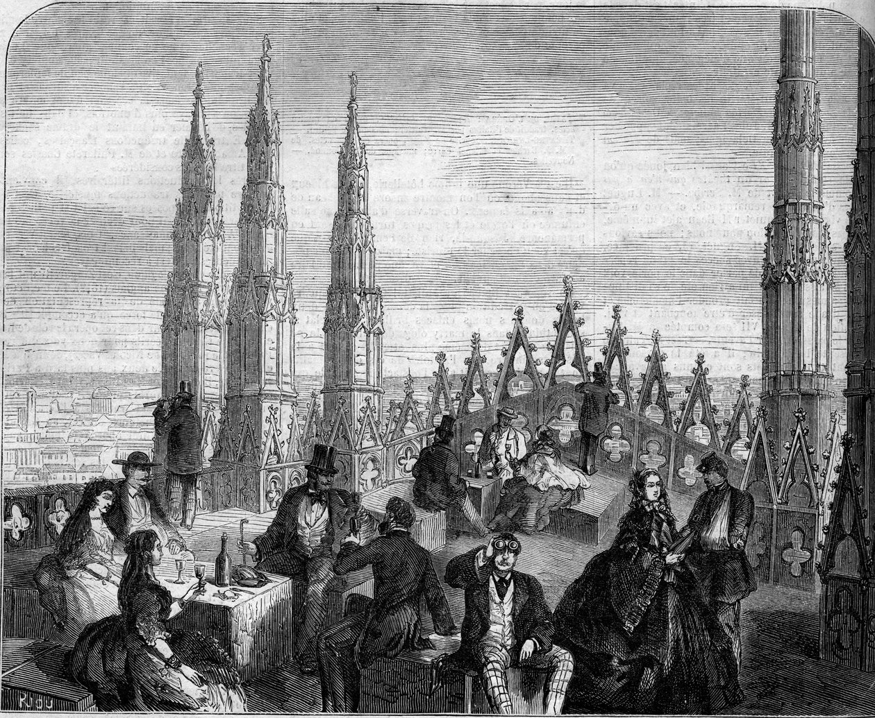 غداء على شرفة قبة كاتدرائية ميلانو (Il Duomo). إيطاليا بواسطة فنان غير معروف