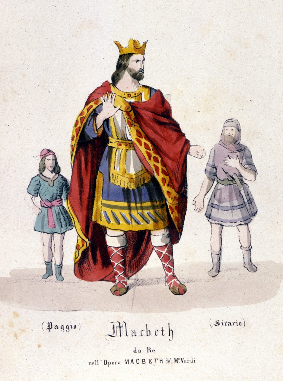 شخصية ماكبث في الأوبرا التي تحمل الاسم نفسه لجوزيبي فيردي (1813 - 1901) بعد أعمال ويليام شكسبير. 1847. النقش. بواسطة فنان غير معروف