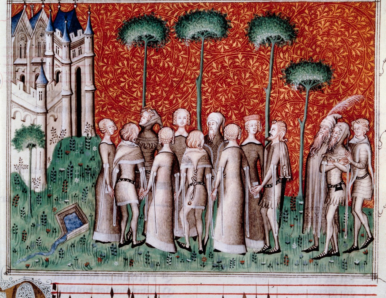 ماشاوت يجد سيدته. صورة مصغرة من إحدى المقطوعات في "Remede de Fortune" (الورقة 51) بقلم Guillaume de Machaut (ضد 1300-1377) ، حوالي 1350-1355. بواسطة فنان غير معروف