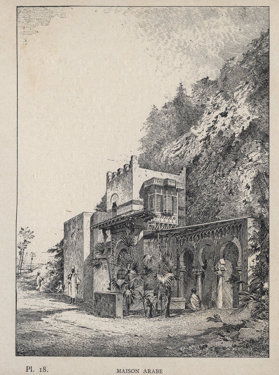 الدار العربية - نقش عام 1889 في "تاريخ سكن الإنسان في المعرض العالمي لعام 1889 ، من قبل السيد تشارلز غارنييه - المكتبة المركزية للفنون الجميلة ، باريس 1889 بواسطة فنان غير معروف
