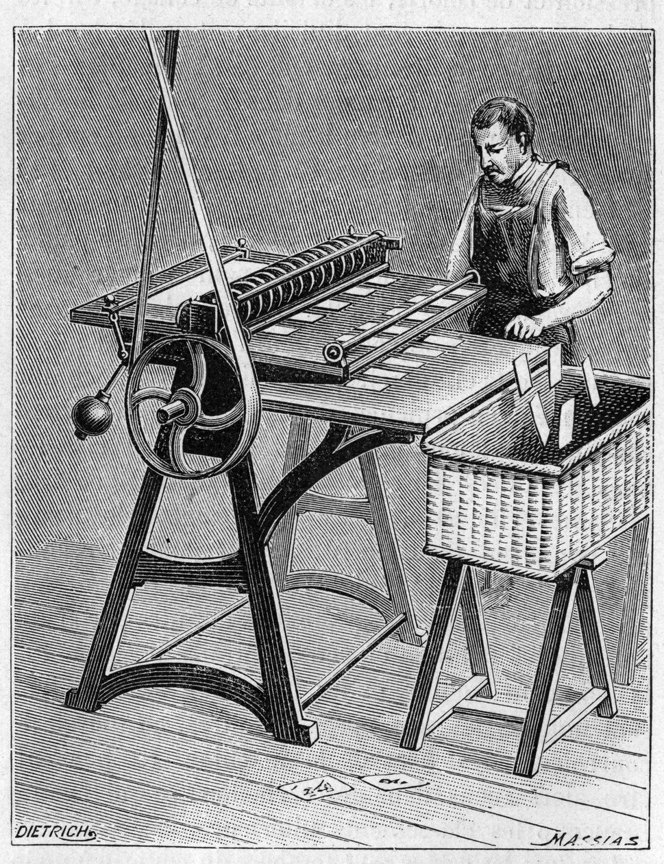 عمل أوراق للعب بالطرق القديمة. دكبج من أوراق اللعب. نقش من عام 1893. بواسطة فنان غير معروف