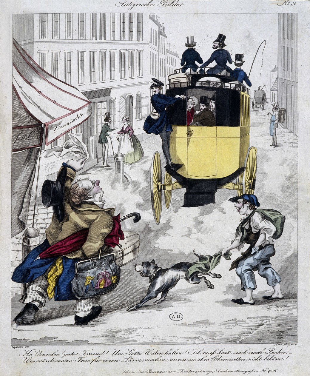 ضغط رجل في عداد المفقودين في Omnibus. صنع الكرتون حوالي عام 1840 بواسطة فنان غير معروف