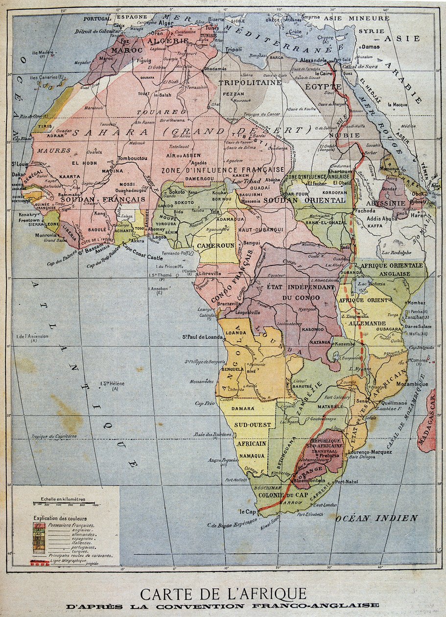 خريطة لأفريقيا وفقًا للاتفاقية الفرنسية الإنجليزية - في "" Le Petité Journal "" بتاريخ 09/04/1899 بواسطة فنان غير معروف