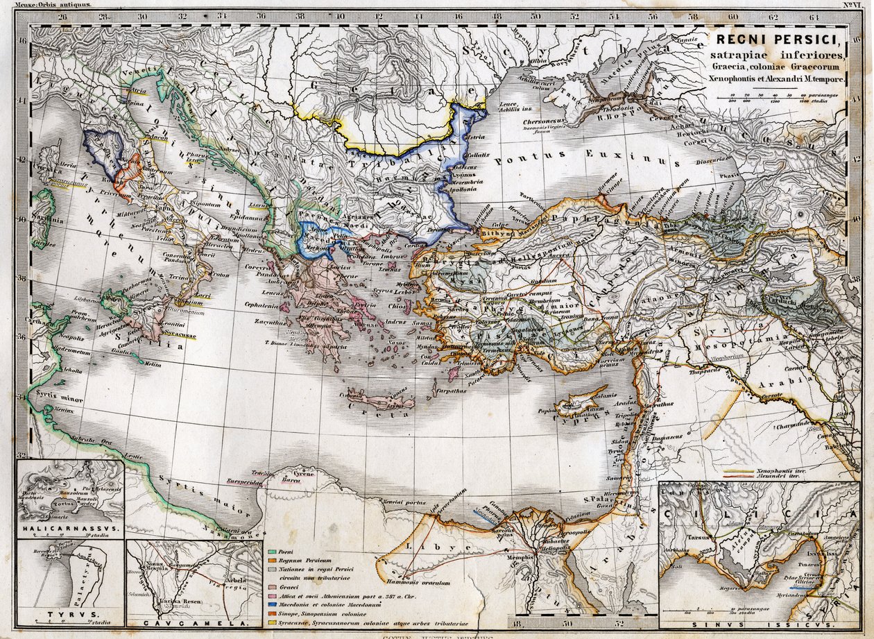 خريطة الإمبراطورية الفارسية في عهد الإسكندر الأكبر. أطلس 1865. بواسطة فنان غير معروف