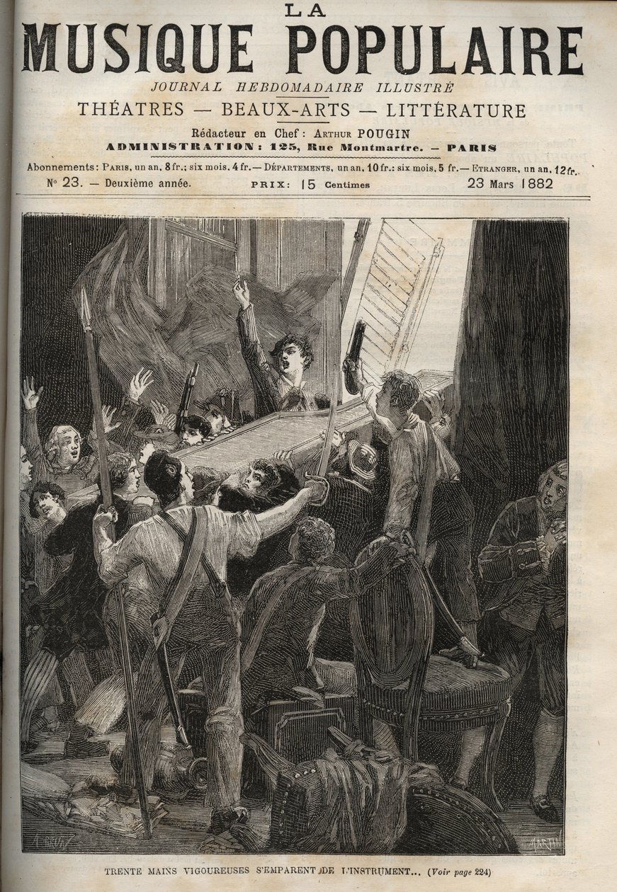 هاربسيكورد لماري أنطوانيت Histoire de 1834 "" ثلاثون يد قوية تستولي على الآلة ... "تحت أعين موالف الملكة المروعة ، على اليمين. بواسطة فنان غير معروف