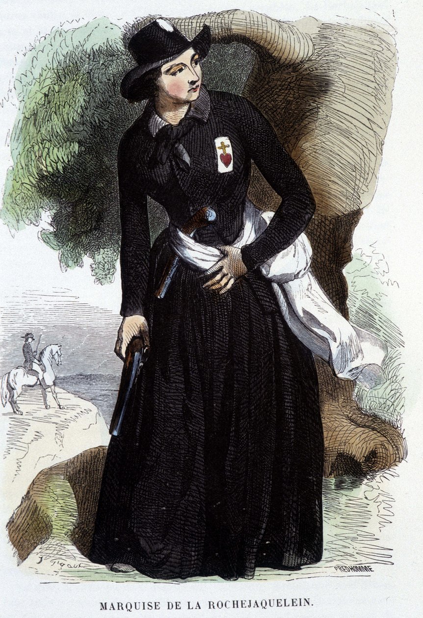 Marquise de La Rochejaquelein (أو La Rochejacquelein) (1772-1857) (على الصدر شارة Vendéens) ، نقش من القرن التاسع عشر بواسطة فنان غير معروف