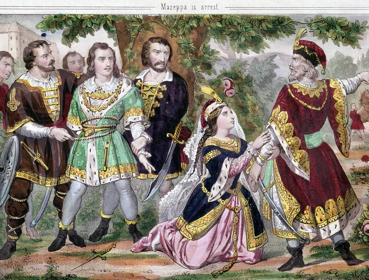 توقف Mazeppa. رسم توضيحي لقصيدة اللورد بايرون "مازيبا" التي نُشرت عام 1819. القرن التاسع عشر. بواسطة فنان غير معروف